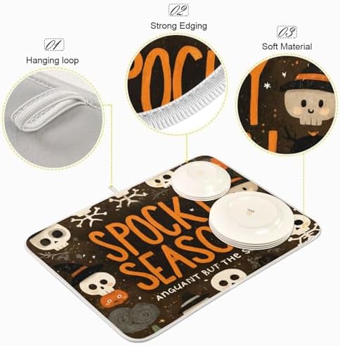OTVEE Halloween Skeleton Joy Dish Drying Mat for Kitchen Counter