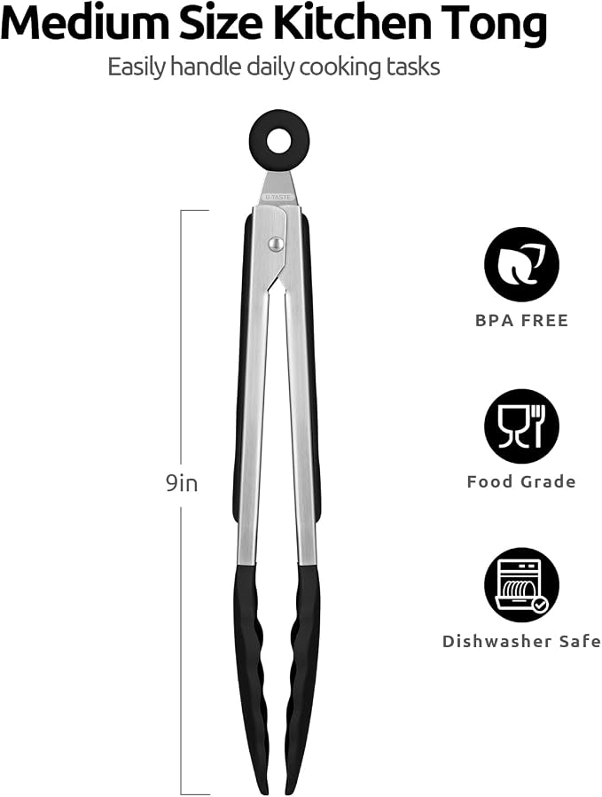 600ºF Heat Resistant Kitchen Tongs: U-Taste 9 inch Silicone Cooking Tong - Image 2