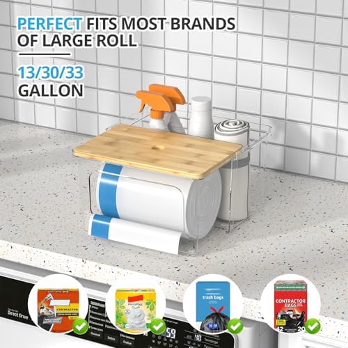 Trash Bag Holder,Garbage Bag Dispenser with Bamboo Lid and Drawer