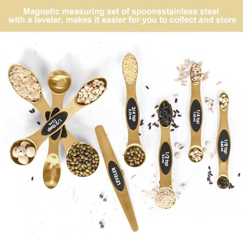 Magnetic Measuring Spoons Set Stainless Steel with Leveler, Stackable