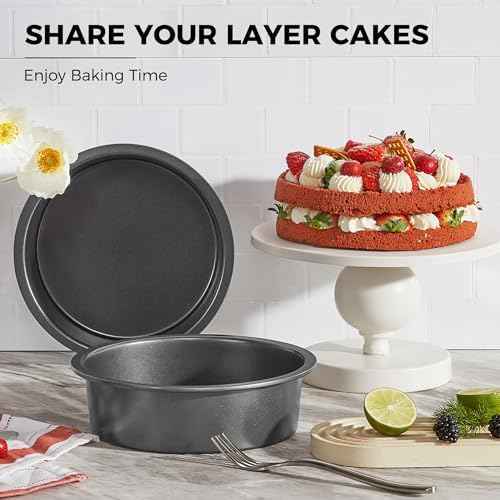 HONGBAKE Round Cake Pan Set for Baking, 8 Inch, Nonstick Deeper Circle