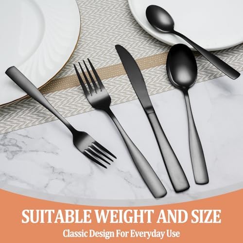 20 Pcs Black Silverware Set, Food-Grade Stainless Steel Flatware Set