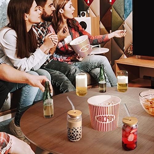 Drinking Glasses with Bamboo Lids and Glass Straw 4pcs Set - 16oz
