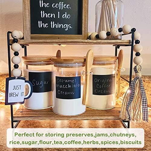 Set of 3 Airtight Glass Jars with Bamboo Lids and Spoons - 20oz
