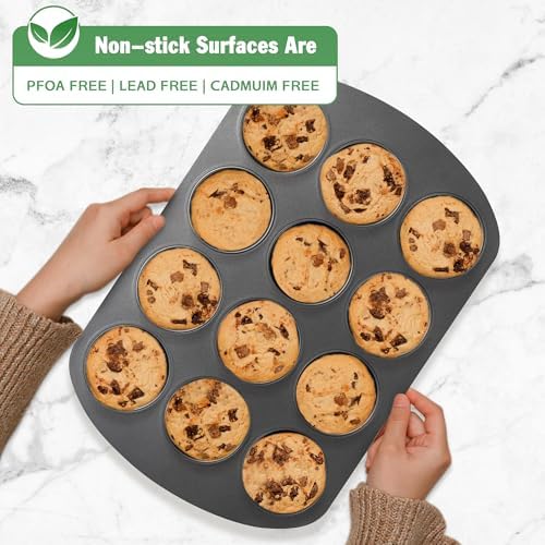 Tiawudi Muffin Top Pan, 12 Cavity Cupcake Pan, 3 Inch Nonstick