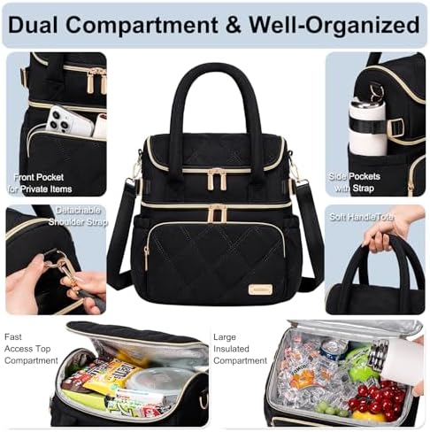 Weitars Lunch Bag for Women Men,Double Deck Lunch Box for Women,Lunch