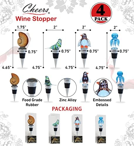 Cheers Nautilus Sea Shell, Seal, Penguin, Octopus Glass Wine Stopper