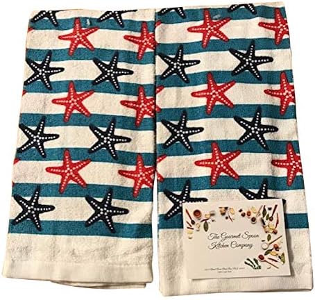 Nautical Beach Ocean Kitchen Towel Set with 2 Dish Towels, 2 Quilted