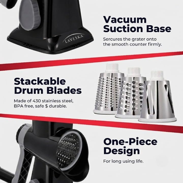 Rotary Cheese Grater, 4-in-1, Black