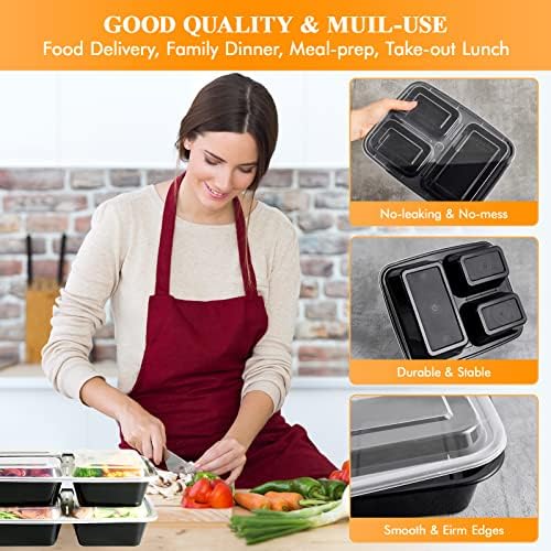 MUCHII 32 oz 3 Compartment Meal Prep Containers, 20 Count To Go Bowls