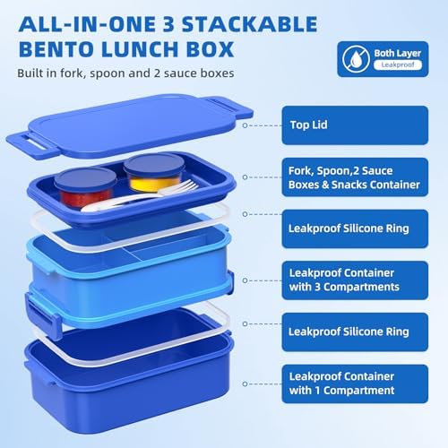 74 OZ Bento Lunch Box with Lunch Bag, Blue