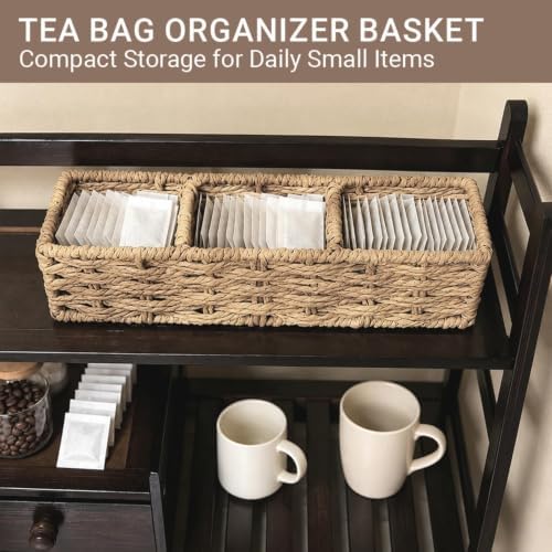 3-Compartment Braided Tea Bag Organizer For Countertop Or Drawer