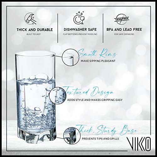 Vikko Drinking Glasses, 12 Oz Drinking Glasses Set of 6, Crystal Clear