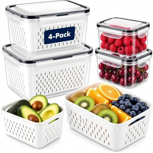 4 Pcs Large Fruit Storage Containers for Fridge
