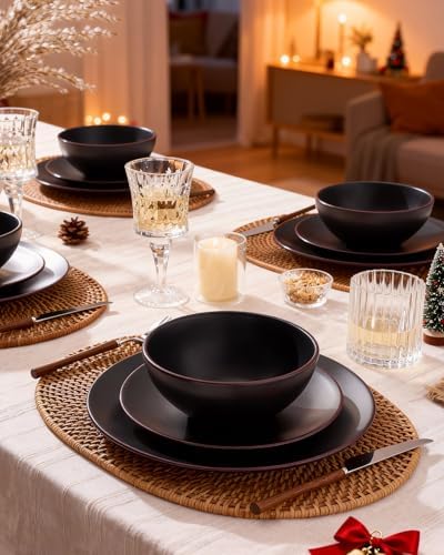 Famiware Venus Plates and Bowls Sets, 12pcs Stoneware Dinnerware Set