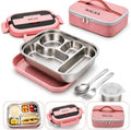 WALKA Stainless Steel Bento Lunch Box, 4 Compartments, Pink