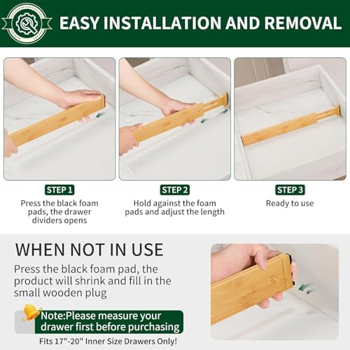 Dunruz Bamboo Drawer Dividers 2.6" High,17"-20" Adjustable Spring
