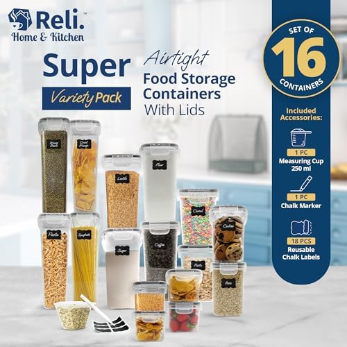 Reli. Pantry Organizers & Storage | Food Containers with Lids, 16 Sets