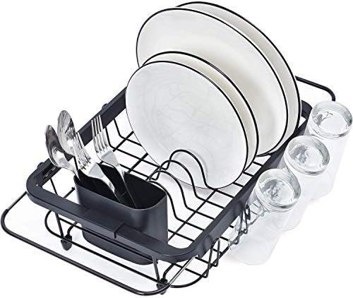 TOOLF Dish Drying Rack in Sink, Dish Drainer with Cup and Utensil