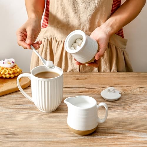 Hasense Ceramic Sugar and Creamer Set & Honey Jar with Dipper, 3 PCS