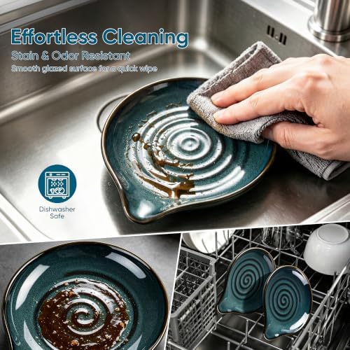 E-far Spoon Rest, Ceramic Spoon Holder for Stove Top, Heat-Resistant