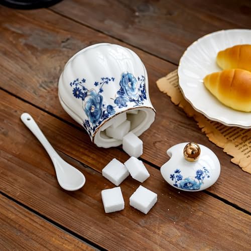 Agyiuns Ceramic Sugar and Creamer Set, 3 Piece with Cream Pitcher