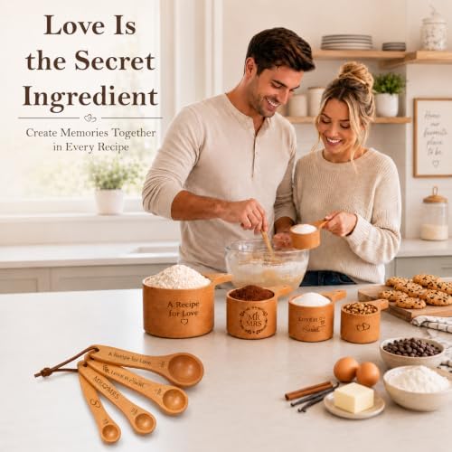 Wedding Gifts for Couple, Mr & Mrs Wooden Measuring Cups and Spoons