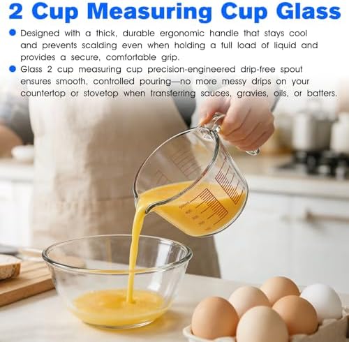 2-Cup Liquid Glass Measuring Cups 16 OZ for Kitchen Baking Coffee
