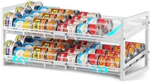 iSPECLE Pantry Can Organizer - Expandable Width, Holds 48 Cans, White