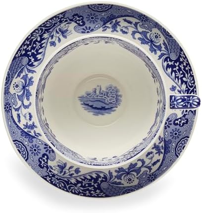 Portmeirion Spode Blue Italian Teacup and Saucer, 20-ounce Capacity
