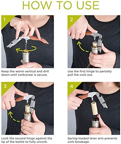 True Sommelier Waiters Corkscrew Wine Opener with Built-in Bottle