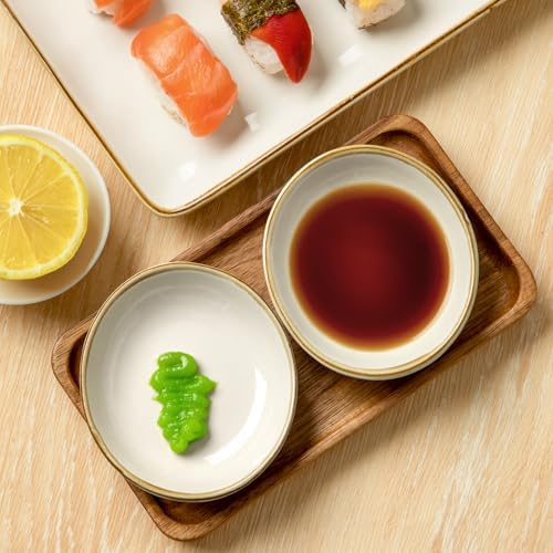 famiware Ceramic Soy Sauce Dish, 2.1oz Dipping Bowl Set of 6, Vanilla