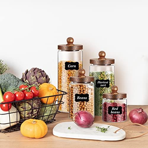 Gerrii Glass Storage Jars Set of 4, Clear Containers with Wooden Lids