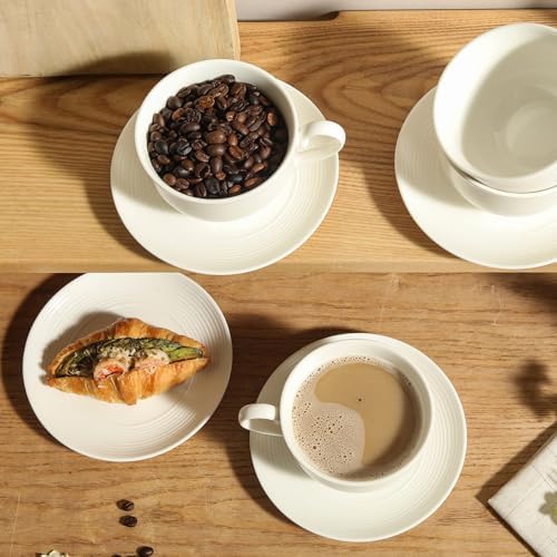 10OZ Porcelain Cappuccino Cups with Saucers, Ceramic Espresso Cups