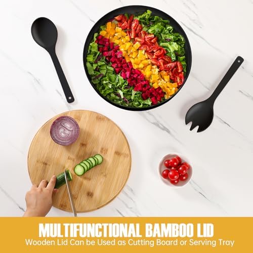 12.6" Extra Large Salad Bowl with Lid, 8.4QT Nature Bamboo Fiber