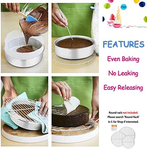 E-far 6 Inch Cake Pan Set of 3, Stainless Steel Round Smash Cake