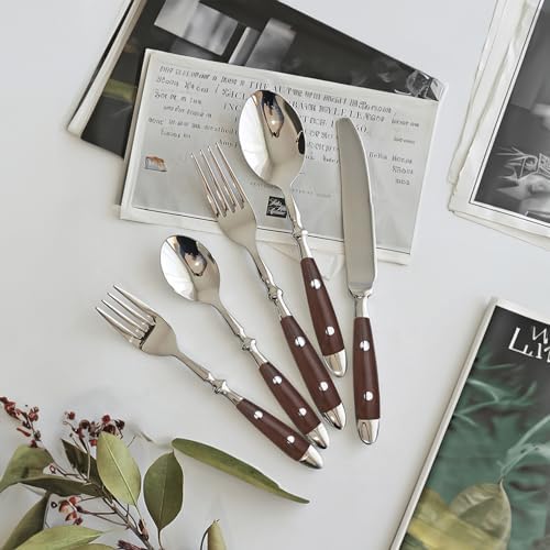 20pcs Silverware Set, Stainless Steel with Riveted Handle (Brown)