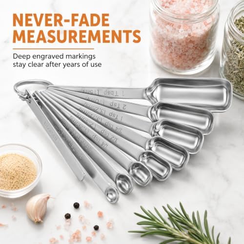 Stainless Steel Measuring Spoons Set of 14 with Leveler, Rectangular