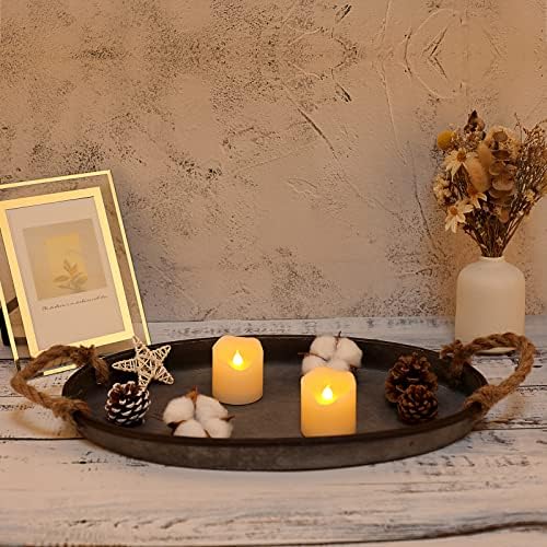 Hipiwe Galvanized Metal Iron Tray Farmhouse Serving Trays with Rope