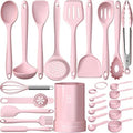 Fungun Silicone Cooking Utensils Set with Holder, Pink