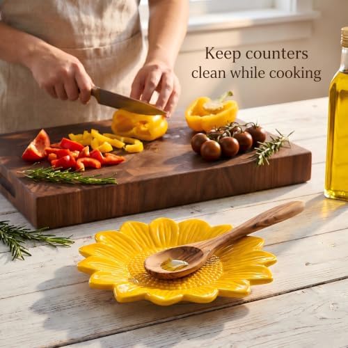 Potiera Sunflower Handmade Ceramic Spoon Rest for Stove Top Kitchen