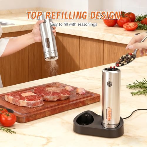 Electric Salt and Pepper Grinder Set, Rechargeable, 110ml