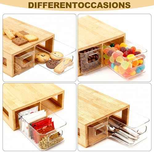 Tea Bag Organizer, Bamboo and Acrylic Drawer Tea Bag Holder Wood Teas