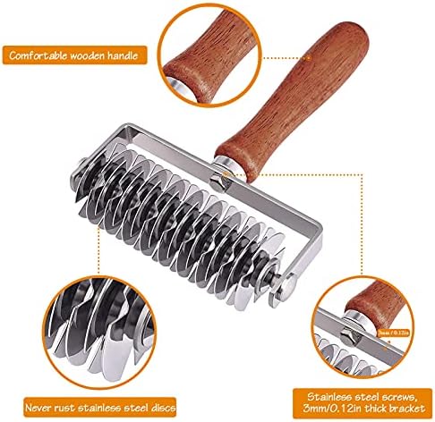 Stainless Steel Lattice Roller Cutter With Wood Handle - Dough Baking