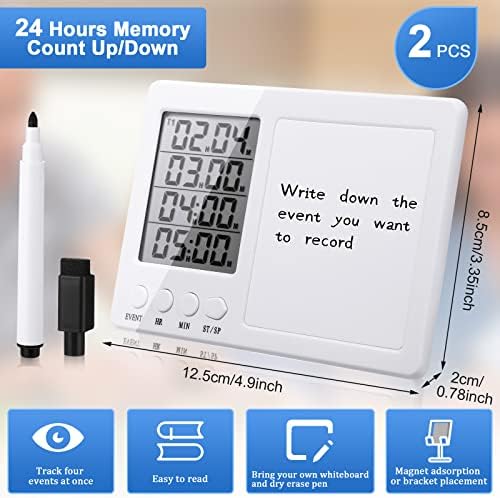 Fabbay 2-Piece Digital Kitchen Timers with Magnetic Whiteboard