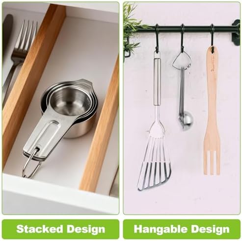 Stainless Steel Measuring Cups and Spoons Set of 10, Nesting Measuring Cup Set - 4 Cups 6 Spoons, Stackable Measure Cup Spoon Set for Dry & Liquid,Dishwasher Safe Kitchen Tools Cooking Baking Supplies