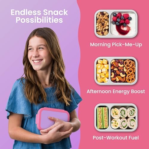 Bentgo Stainless Steel Snack Box, Leak-Proof, 2 Compartments, 2-Cup