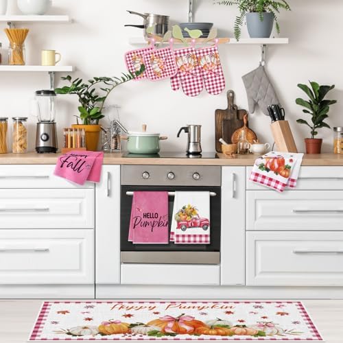 Fanfanwin 10-Piece Fall Pumpkin Kitchen Decor Set, Pink