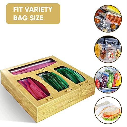 Food Ziplock Bag Storage Organizer For Kitchen Drawer, Bamboo Baggie