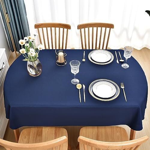 Oval Tablecloth 60 x 84 in Polyester Fabric Tablecloths, Navy Blue
